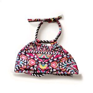 Becca Rebecca Virtue Pink Geometric Halter Bikini Top Strap Back Sz M EUC